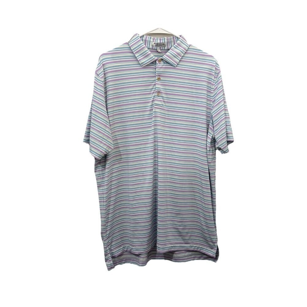 Peter Millar Summer Comfort Avent Stripe Polo Knit Shirt Men Large